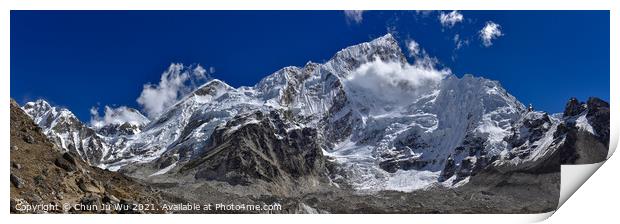Panorama of Mount Everest and Lhotse, two of the highest mountains in the world, of Himalayas in Nepal Print by Chun Ju Wu