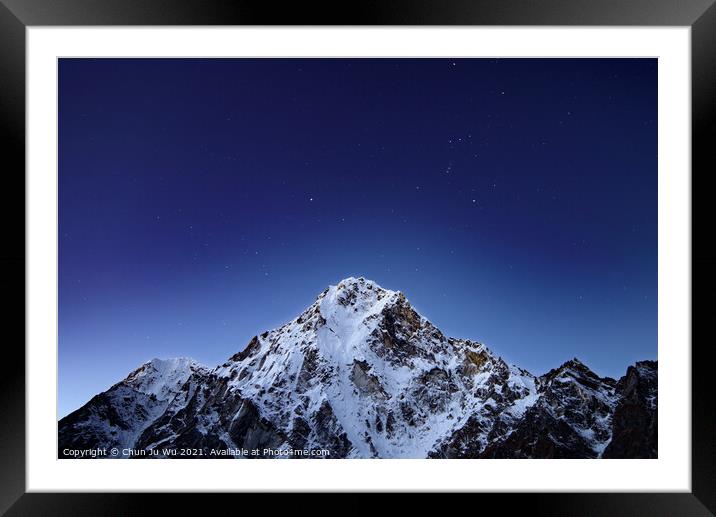 Snow mountains and starry sky at Himalayan area in Nepal Framed Mounted Print by Chun Ju Wu