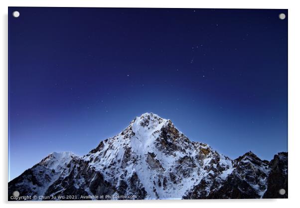 Snow mountains and starry sky at Himalayan area in Nepal Acrylic by Chun Ju Wu