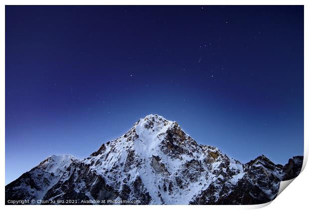 Snow mountains and starry sky at Himalayan area in Nepal Print by Chun Ju Wu