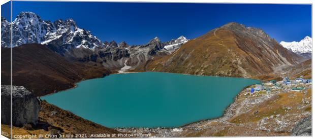 Gokyo lake surrounded by snow mountains of Himalayas in Nepal Canvas Print by Chun Ju Wu