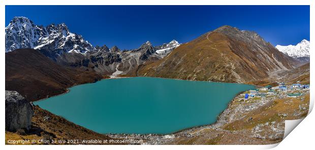 Gokyo lake surrounded by snow mountains of Himalayas in Nepal Print by Chun Ju Wu