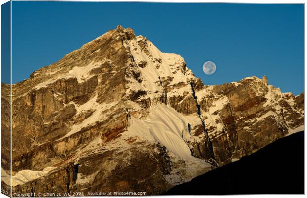 Moon and snow mountains of Himalayas in Nepal Canvas Print by Chun Ju Wu