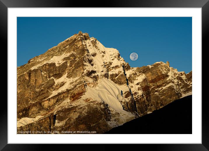 Moon and snow mountains of Himalayas in Nepal Framed Mounted Print by Chun Ju Wu