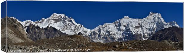 Panorama of Mount Everest and Lhotse, two of the highest mountains in the world, of Himalayas in Nepal Canvas Print by Chun Ju Wu