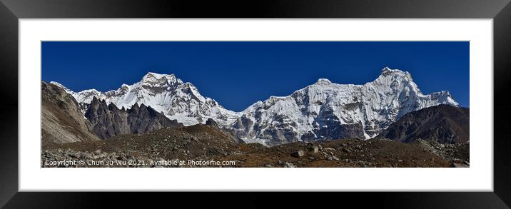 Panorama of Mount Everest and Lhotse, two of the highest mountains in the world, of Himalayas in Nepal Framed Mounted Print by Chun Ju Wu