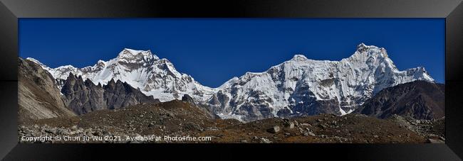 Panorama of Mount Everest and Lhotse, two of the highest mountains in the world, of Himalayas in Nepal Framed Print by Chun Ju Wu