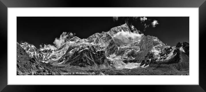 Mount Everest and Lhotse (black & white) Framed Mounted Print by Chun Ju Wu