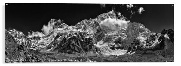 Mount Everest and Lhotse (black & white) Acrylic by Chun Ju Wu