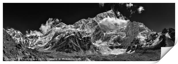 Mount Everest and Lhotse (black & white) Print by Chun Ju Wu
