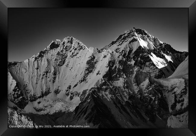 Snow mountains of Himalayas in Nepal (black and white) Framed Print by Chun Ju Wu