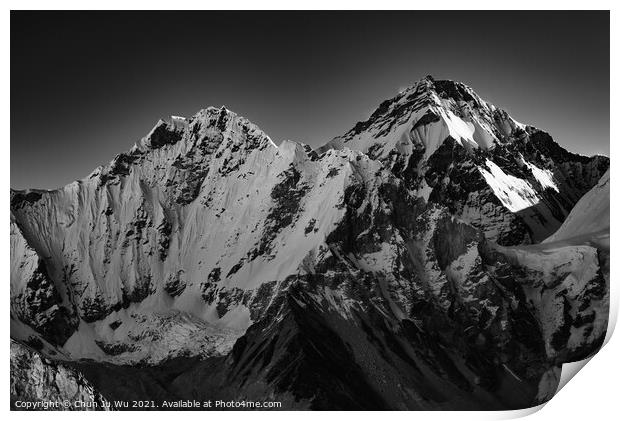 Snow mountains of Himalayas in Nepal (black and white) Print by Chun Ju Wu