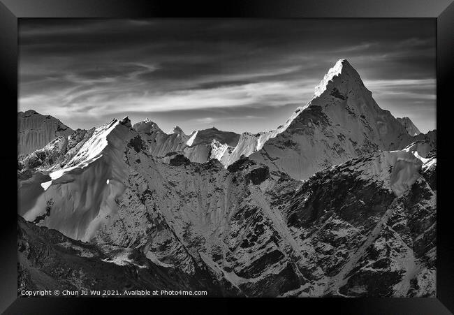Snow mountains of Himalayas in Nepal (black and white) Framed Print by Chun Ju Wu