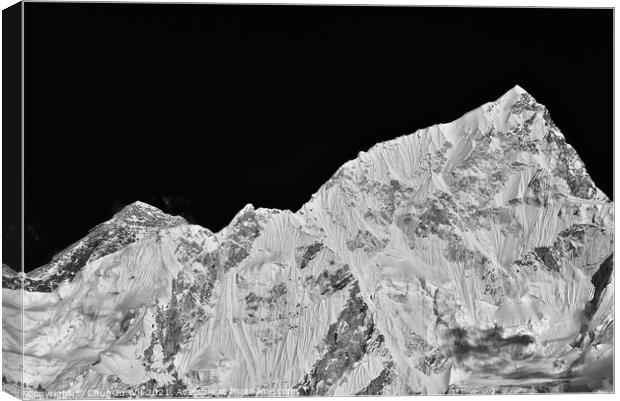 Mount Everest and Lhotse, two of the highest mountains in the world, of Himalayas in Nepal (black and white) Canvas Print by Chun Ju Wu