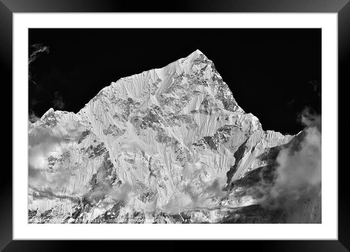 Lhotse, the fourth highest mountain in the world, of Himalayas in Nepal (black and white) Framed Mounted Print by Chun Ju Wu