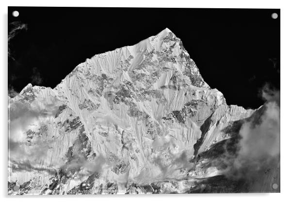 Lhotse, the fourth highest mountain in the world, of Himalayas in Nepal (black and white) Acrylic by Chun Ju Wu