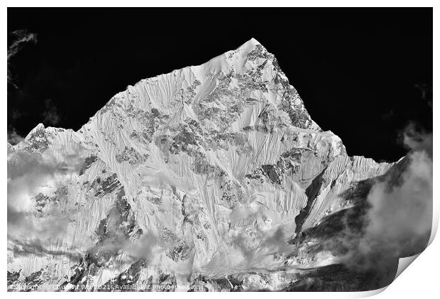Lhotse, the fourth highest mountain in the world, of Himalayas in Nepal (black and white) Print by Chun Ju Wu