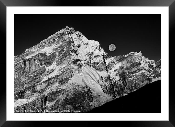 Moon and snow mountains of Himalayas in Nepal (black and white) Framed Mounted Print by Chun Ju Wu