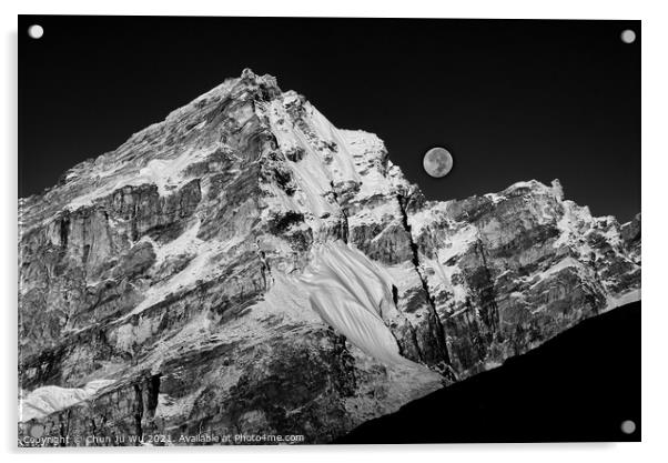 Moon and snow mountains of Himalayas in Nepal (black and white) Acrylic by Chun Ju Wu