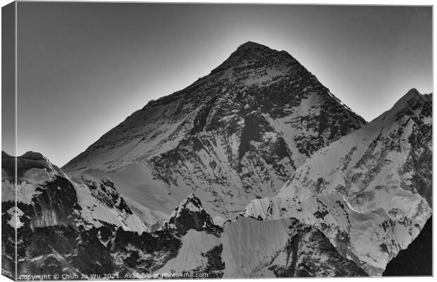 Mount Everest, the highest mountain in the world, of Himalayas in Nepal (black and white) Canvas Print by Chun Ju Wu