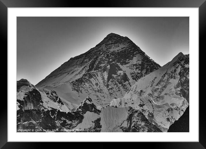 Mount Everest, the highest mountain in the world, of Himalayas in Nepal (black and white) Framed Mounted Print by Chun Ju Wu