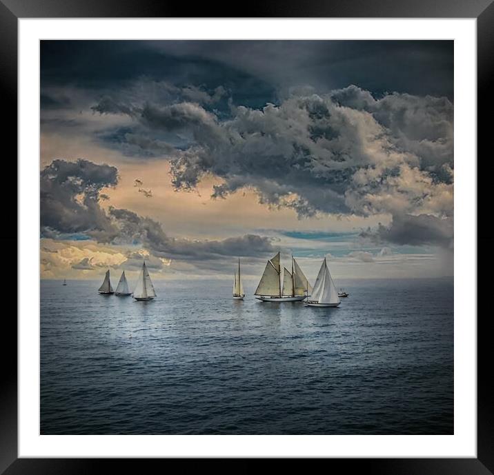 Yachts sailing in calm seas with dramatic skies in Framed Mounted Print by Dave Williams