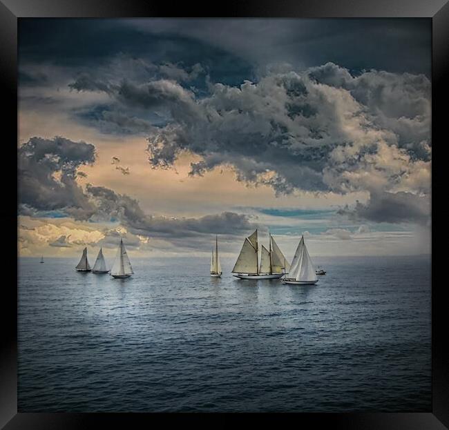 Yachts sailing in calm seas with dramatic skies in Framed Print by Dave Williams