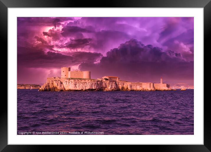 The Chateau d'If  under stormy skys Framed Mounted Print by Ann Biddlecombe