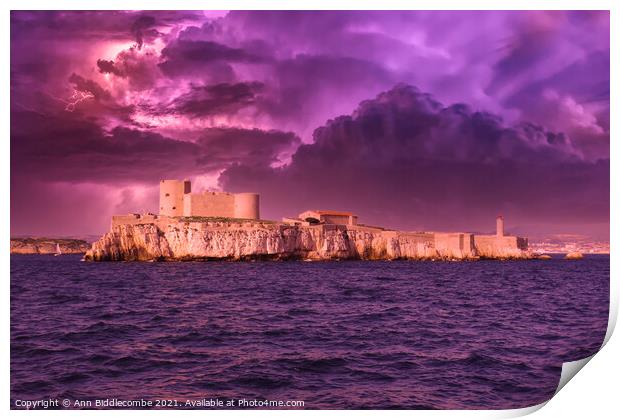 The Chateau d'If  under stormy skys Print by Ann Biddlecombe