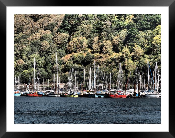 Kingswear boats and trees Framed Mounted Print by mark humpage