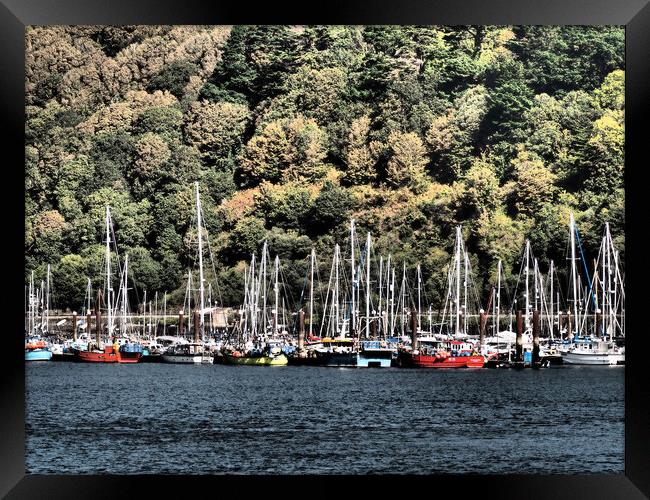 Kingswear boats and trees Framed Print by mark humpage