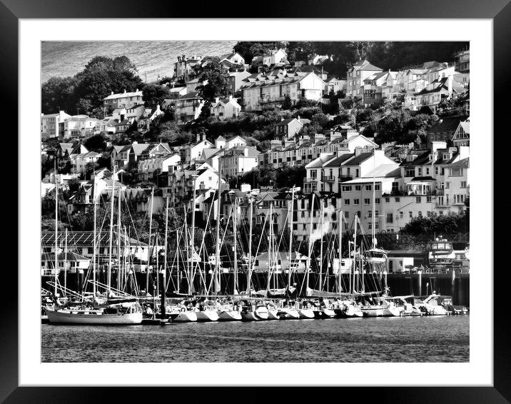 Kingswear Devon Boats in harbour black and white Framed Mounted Print by mark humpage