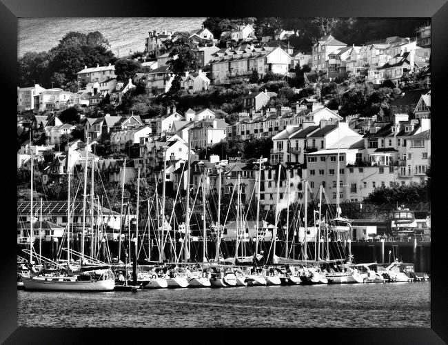 Kingswear Devon Boats in harbour black and white Framed Print by mark humpage
