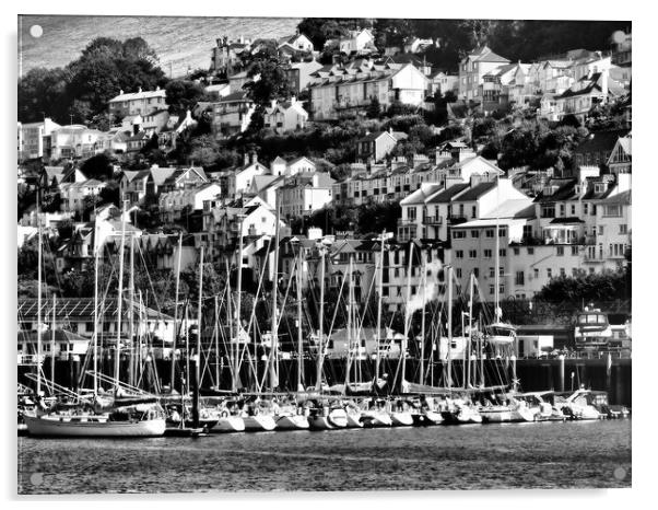 Kingswear Devon Boats in harbour black and white Acrylic by mark humpage