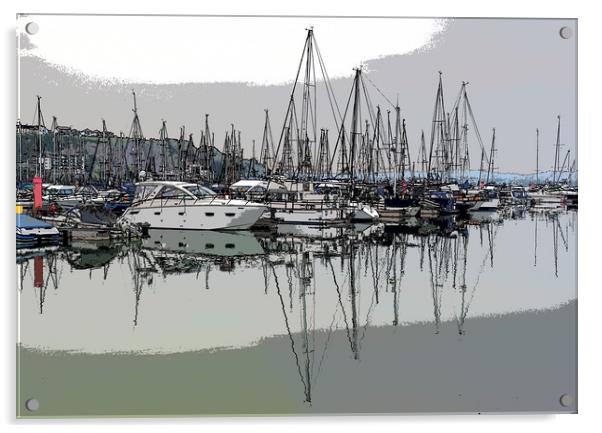 Brixham Boats and Reflections Acrylic by mark humpage