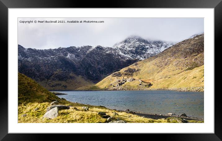 Llyn Llydaw Lake and Mount Snowdon in Snowdonia Framed Mounted Print by Pearl Bucknall