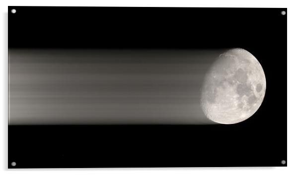 Moon with shadow trail Acrylic by mark humpage