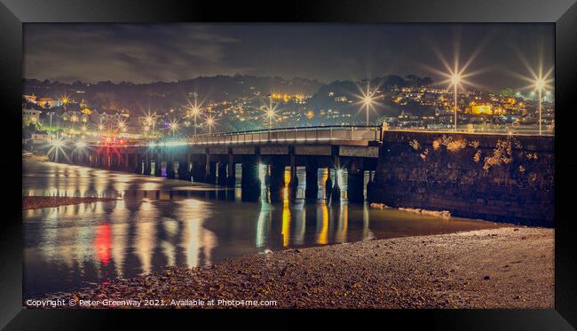 Night Time On Shaldon Bridge In Devon Framed Print by Peter Greenway