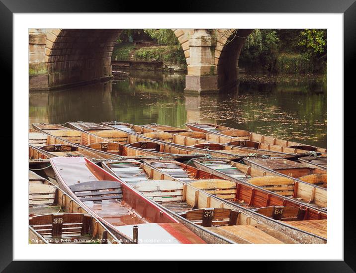 Moored Punts At 'The Head of the River', Oxford Framed Mounted Print by Peter Greenway