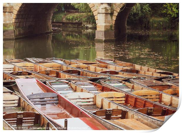 Moored Punts At 'The Head of the River', Oxford Print by Peter Greenway