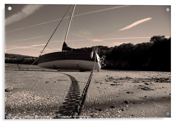 Yacht at New Quay beach Acrylic by Christian Bridgwater