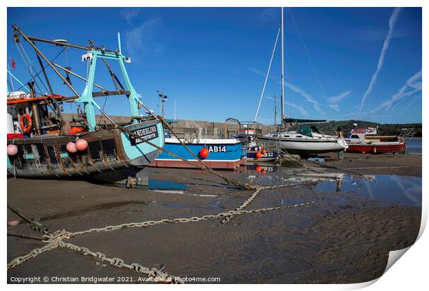 Boats on New Quay beach Print by Christian Bridgwater