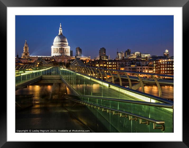 St Pauls Cathedral and Millennium Bridge Framed Mounted Print by Lesley Pegrum