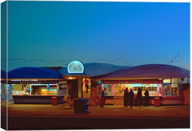 The 3 Shells Cafe and ice cream parlour, Southend on Sea, Essex, UK Canvas Print by Peter Bolton