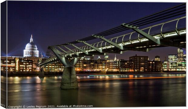 Millennium Bridge, London St Pauls Canvas Print by Lesley Pegrum