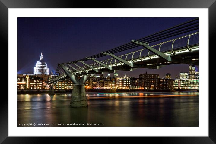 Millennium Bridge, London St Pauls Framed Mounted Print by Lesley Pegrum
