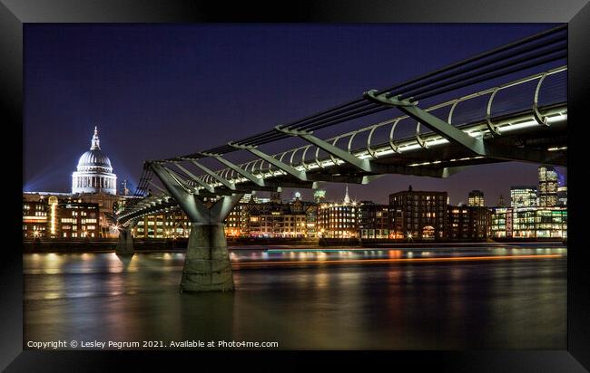 Millennium Bridge, London St Pauls Framed Print by Lesley Pegrum