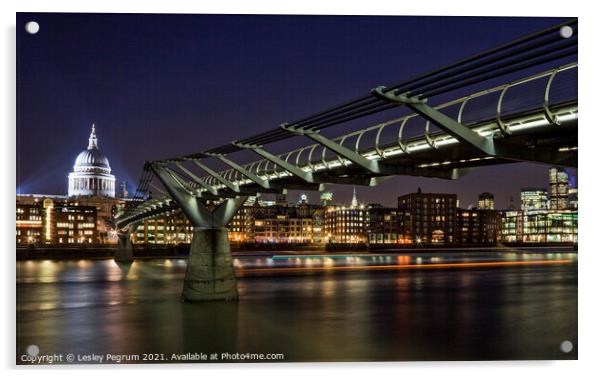 Millennium Bridge, London St Pauls Acrylic by Lesley Pegrum