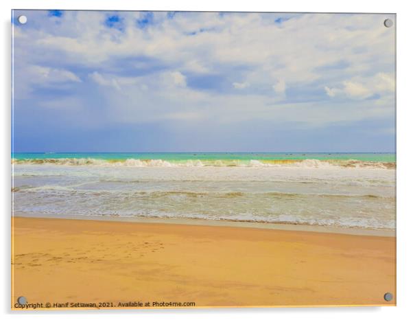 Sand beach wavy sea and cloud sky 1d Acrylic by Hanif Setiawan