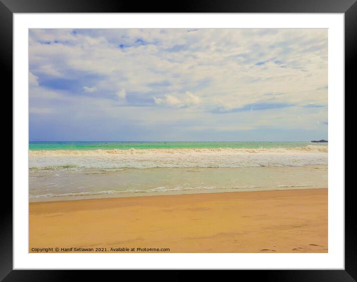 Sand beach wavy sea and cloud sky 2d Framed Mounted Print by Hanif Setiawan